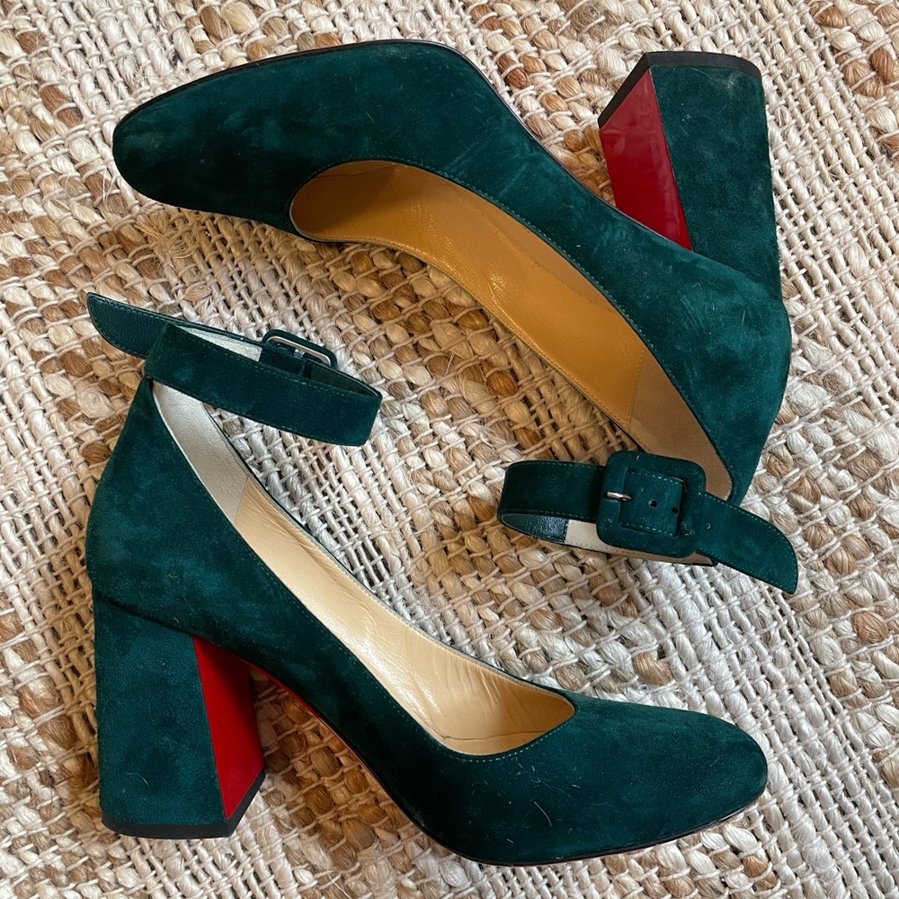 Christian Louboutin Soval Ankle Strap Pump in Emerald Suede